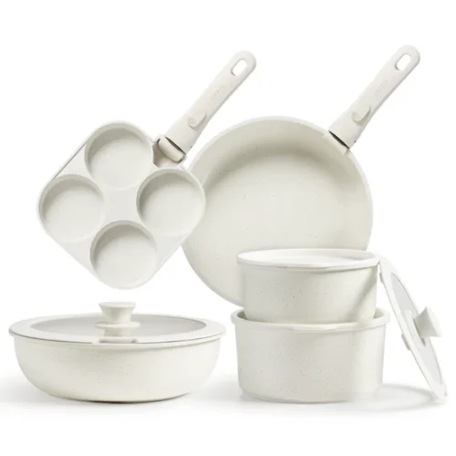 CAROTE 11pcs Detachable Handle Pots and Pans Set, Nonstick Cookware Sets , Oven Safe - Cream White
