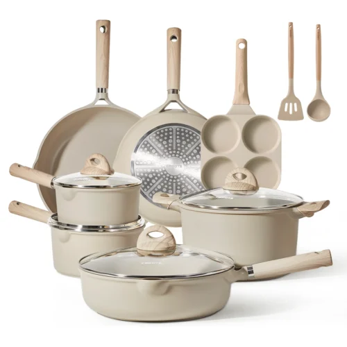 CAROTE 13-Piece Nonstick Pots and Pans Set, Kitchen Cookware Set, Taupe